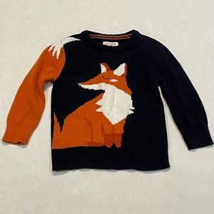 Cat & Jack Fox Knit Long-Sleeve Blue & Orange Sweater Baby Toddler Boys Sz 18M